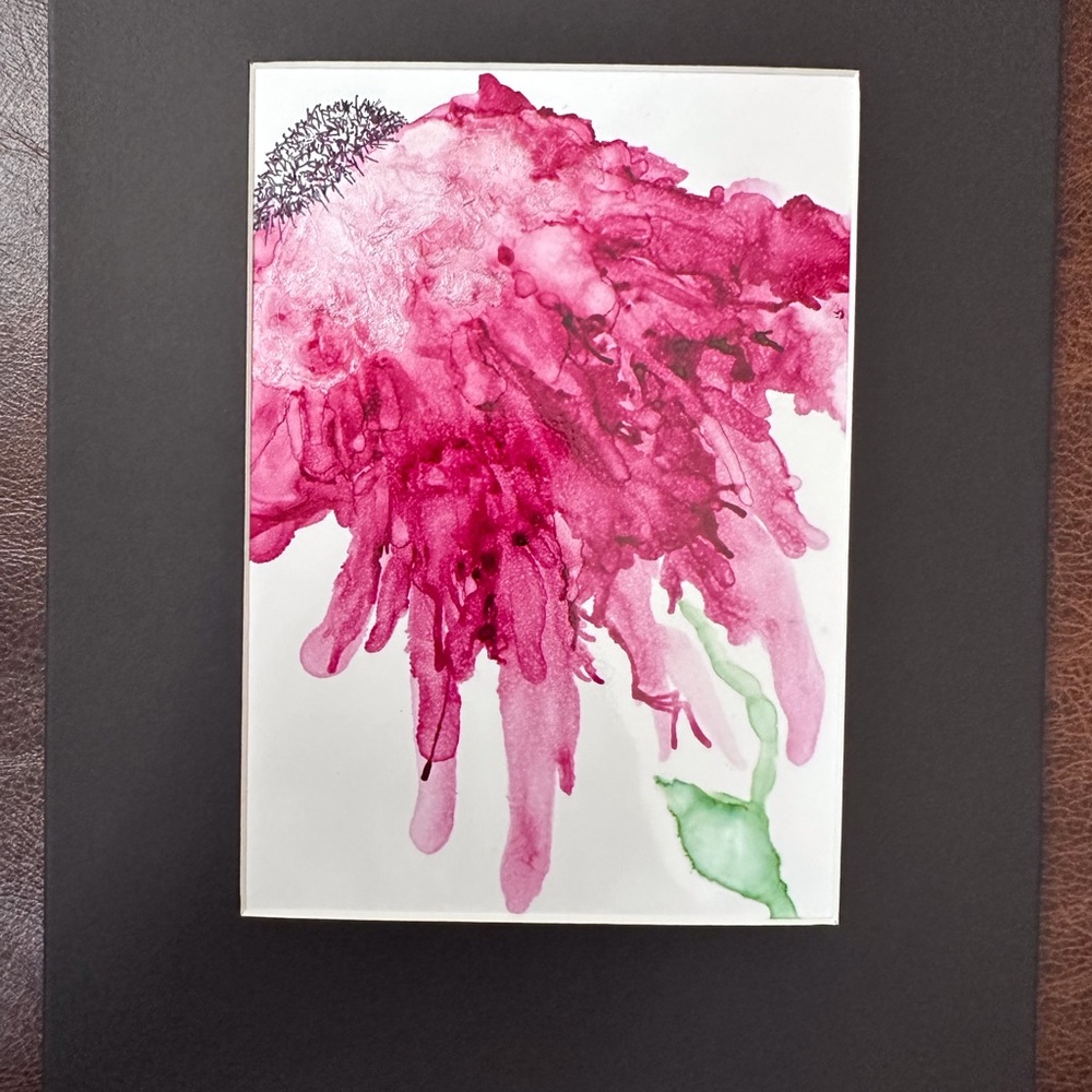 Hand crafted magenta one of a kind botanical abstract alcohol ink painting - Picture 9 of 12